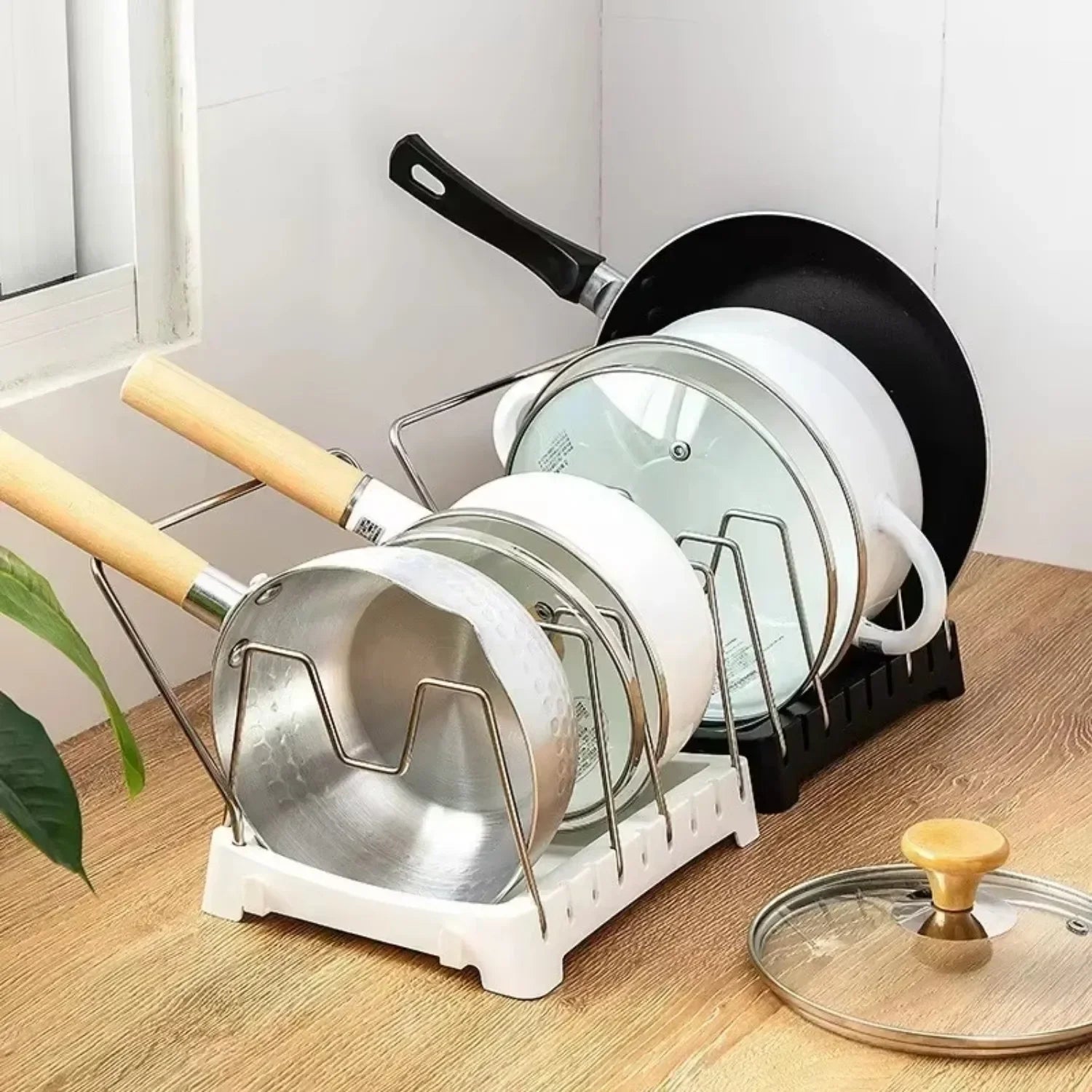 Expandable Pots and Pans Storage Rack for Cabinets Pot and Lid Holder with 6 Adjustable Shelves for Kitchen Organization Tools