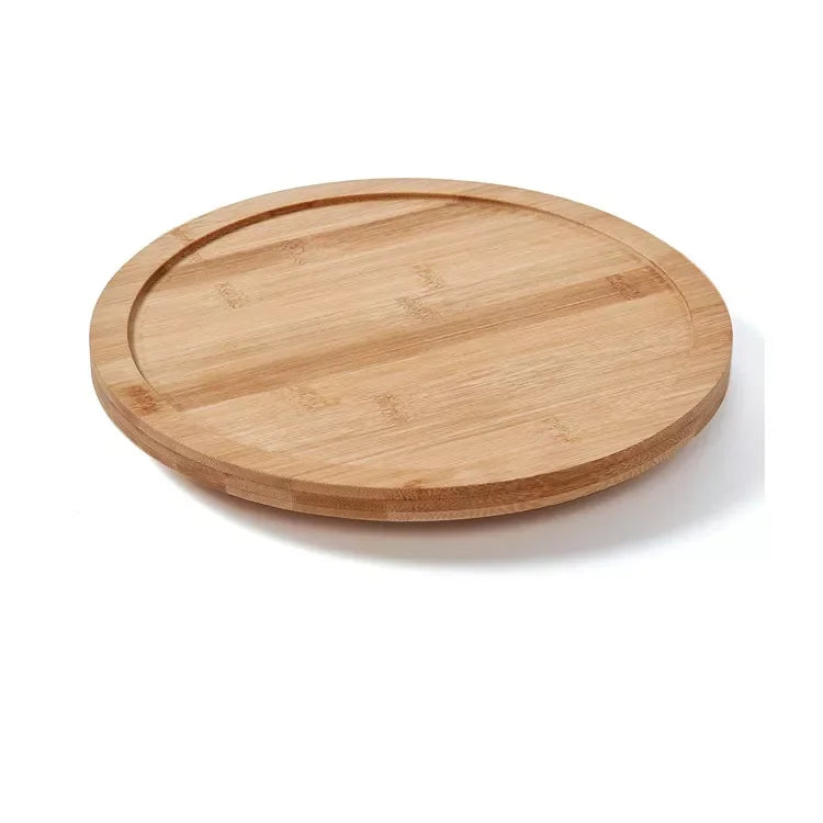 Solid Bamboo Lazy Susan Wood Turntable Tray Cabinet Organizer Balanced Smooth Spin Thicken Round Wood Tray Rotating Spice Rack