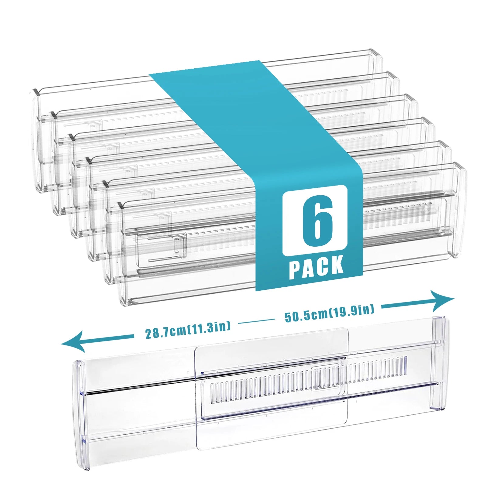 Pack Adjustable Drawer Organizers, Clear Expandable Dresser Organizers for Storing Clothes Kitchen Utensils