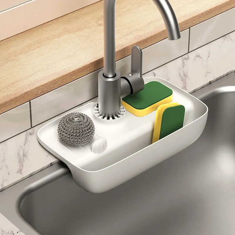 Household Silicone Sink Drain Rack Faucet Splash Proof Drain Rack Water Collecting Pad Sponge Rag Steel Wool Gadget Storage Box