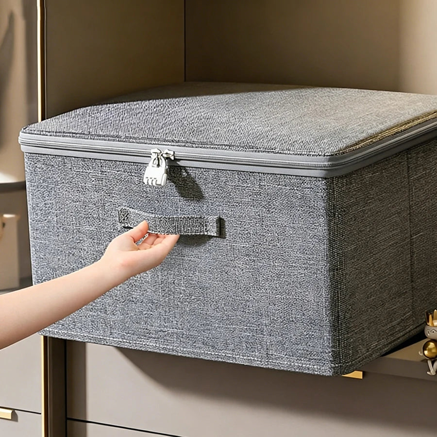 2pcs Set: 1pc Storage Box & 1pc Metal Combination Lock Large Thick Foldable Storage Bin, Ideal for Wardrobe Clothing Organization And Living Room Clutter Management