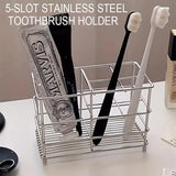 5-Slot Stainless Steel Toothbrush Holder - Space-Saving Freestanding Design, No Installation Required, Ideal for Bathrooms