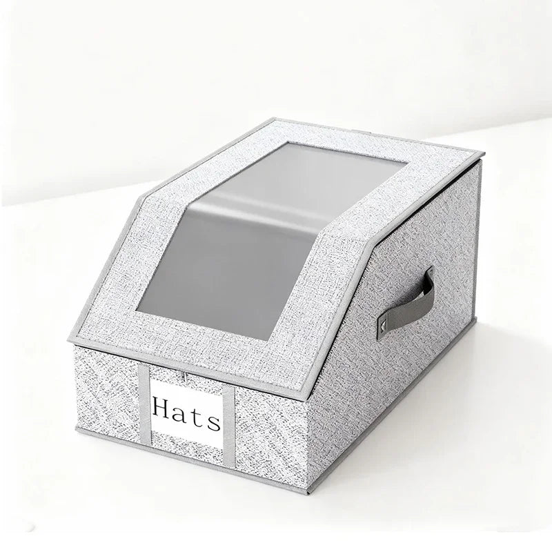 Hat Storage Box with Clear WindowFoldable Organizer for Accessories hat dust ProofStorage Box Large Capacity Stackable