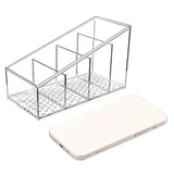 Clear Plastic Remote Control Organizer With 4 Storage Compartments And Desk Holder For Home And Office Use