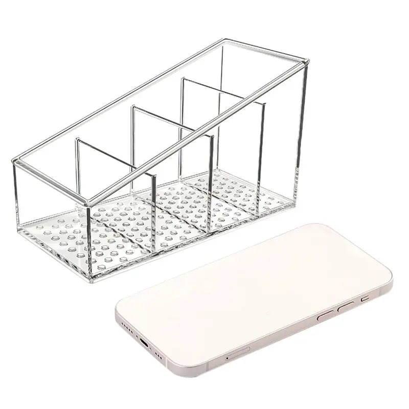 Clear Plastic Remote Control Organizer With 4 Storage Compartments And Desk Holder For Home And Office Use