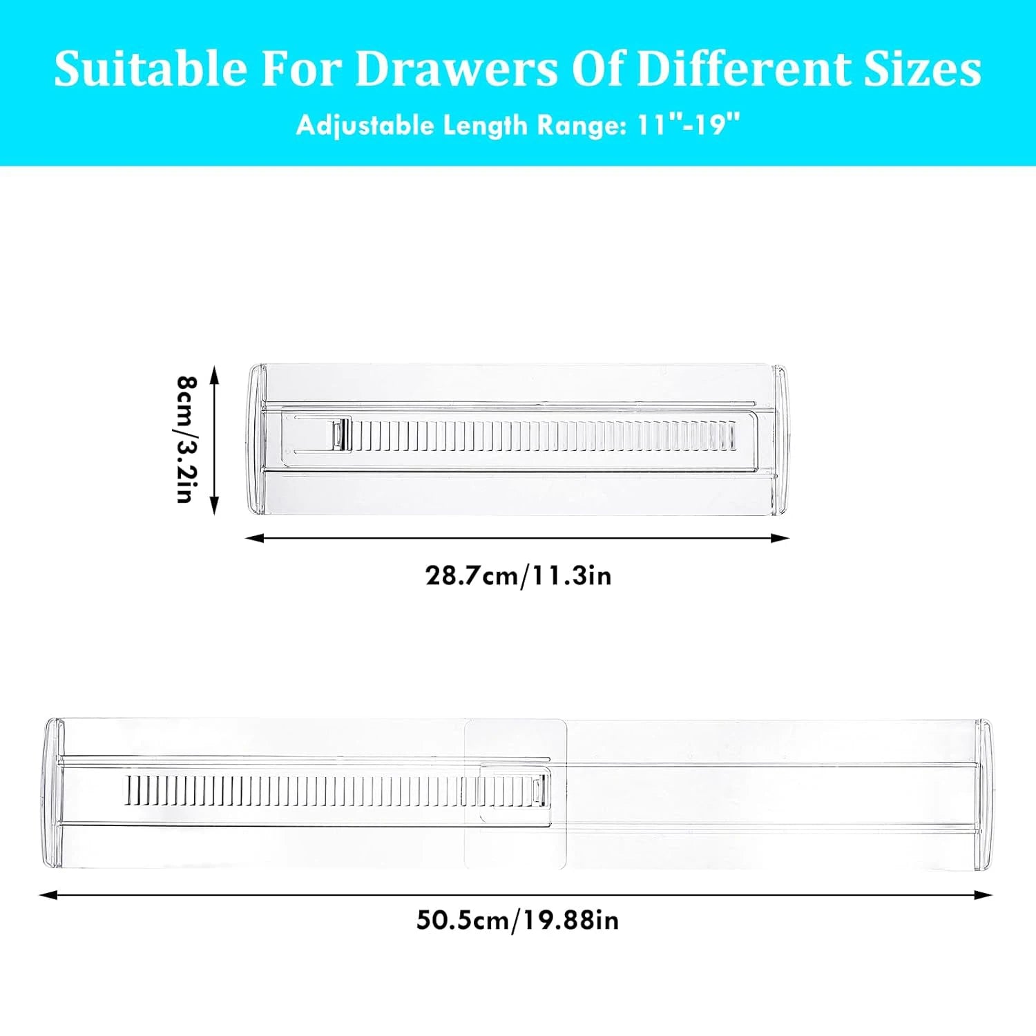 Pack Adjustable Drawer Organizers, Clear Expandable Dresser Organizers for Storing Clothes Kitchen Utensils