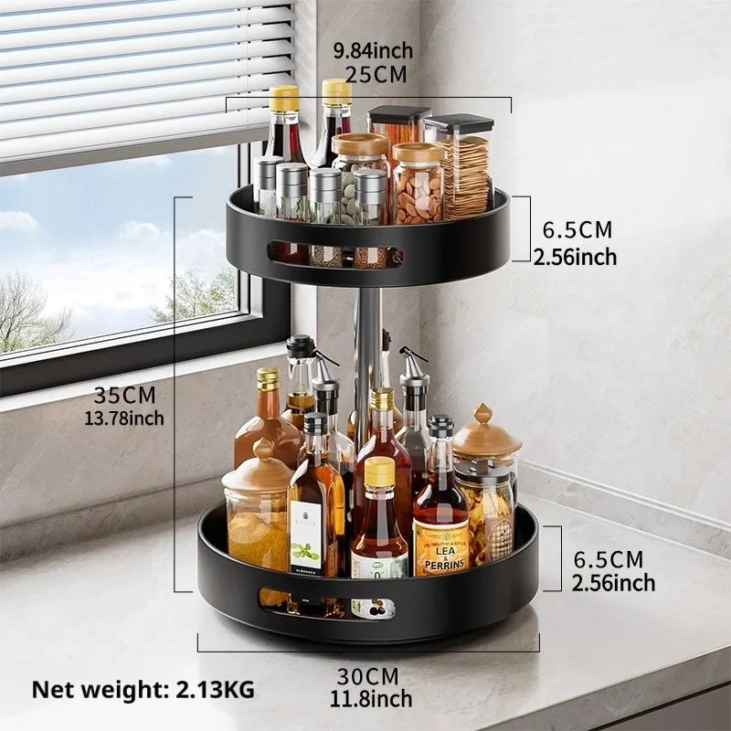 360° Rotating Kitchen Spice Rack Carbon Steel Lazy Susan Turntable Organizer for Pantry Cabinet Countertop