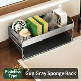 Kitchen Shelf with Pole. Sink Cloth Sponge Drain Faucet Sink Dishwashing Steel Wire Ball Sponge Wipe Storage, Tilted Water Tray