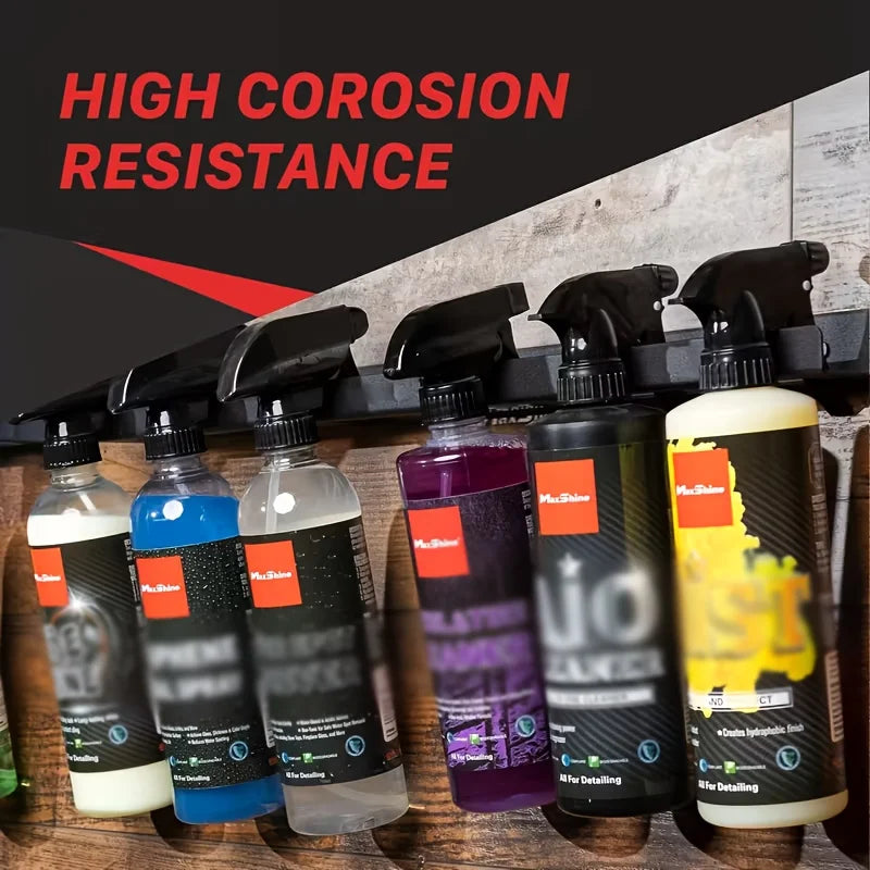 Metal Universal Detail Spray Bottle Holder | Wall-Mounted Black Iron Storage Rack with Multiple Compartments, Spray Bottles