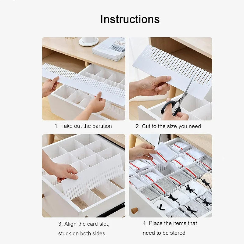 10Pcs Drawer Dividers,Adjustable Divider Drawer, Drawer Organiser System, Drawer Divider for Cupboard, Underwear, Socks
