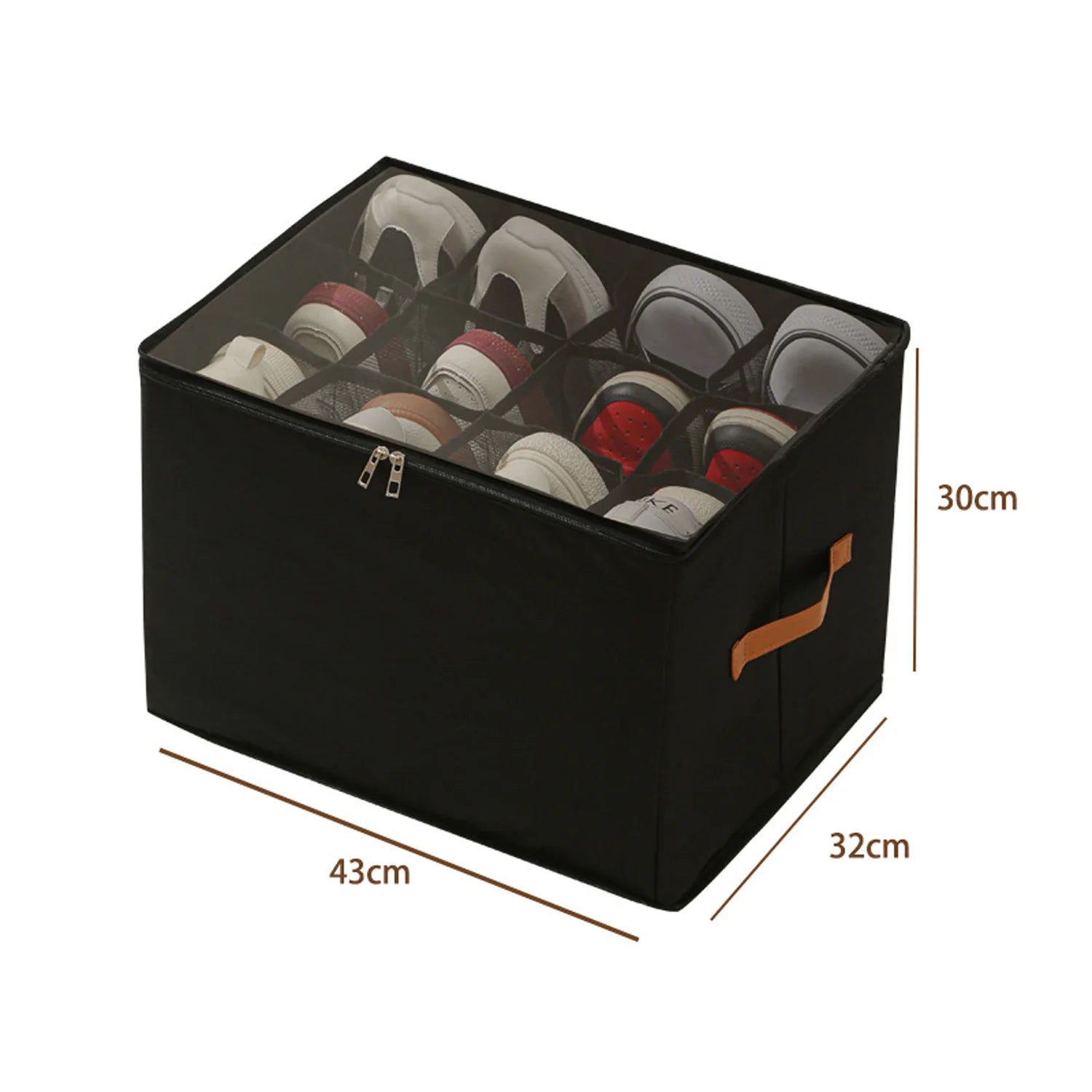 Shoes Storage Organizer Collapsible Fabric Bin Shoe Storage Bag Foldable Storage with Handles & Clear Cover for Entryway Bedroom