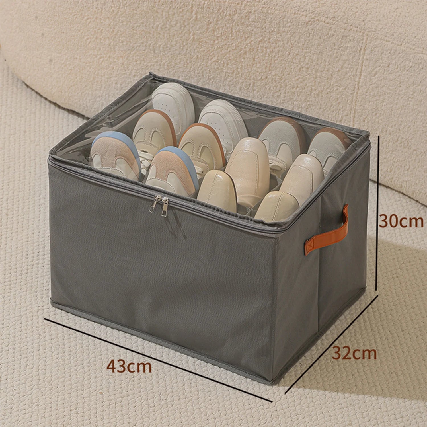 Shoes Storage Organizer Collapsible Fabric Bin Shoe Storage Bag Foldable Storage with Handles & Clear Cover for Entryway Bedroom