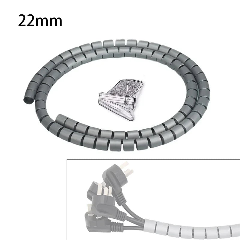 2m 8/10/16/22/28/32/42mm Cable Protector Wire Organizer Computer Cord Protective Bite Tube Clip Management Tool Spiral Winder