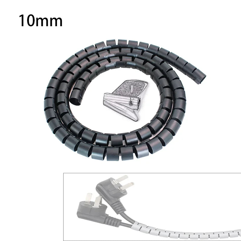 2m 8/10/16/22/28/32/42mm Cable Protector Wire Organizer Computer Cord Protective Bite Tube Clip Management Tool Spiral Winder