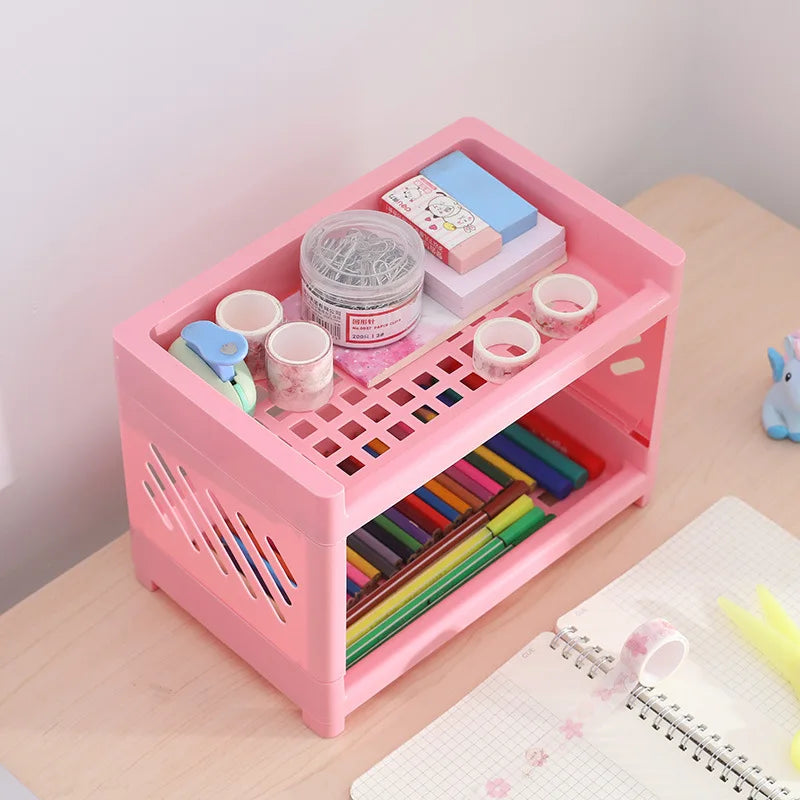 Desktop Storage Rack Multi-Layer Stationery Organizer Stand Office Home School Display Holder Rack Dormitory Desk Organizer