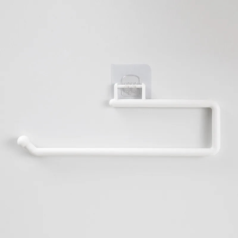 No-Drill Under Cabinet Paper Towel Holder with Towel Hook,Self-Adhesive Plastic Paper Roll Rack,Kitchen Tissue & Cloth Organizer