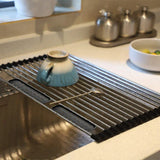 1 PCS Compact Stainless Steel Roll-Up Dish Drying Rack – Space-Saving, Multi-Functional Sink Storage, Rust-Proof & Easy Clean