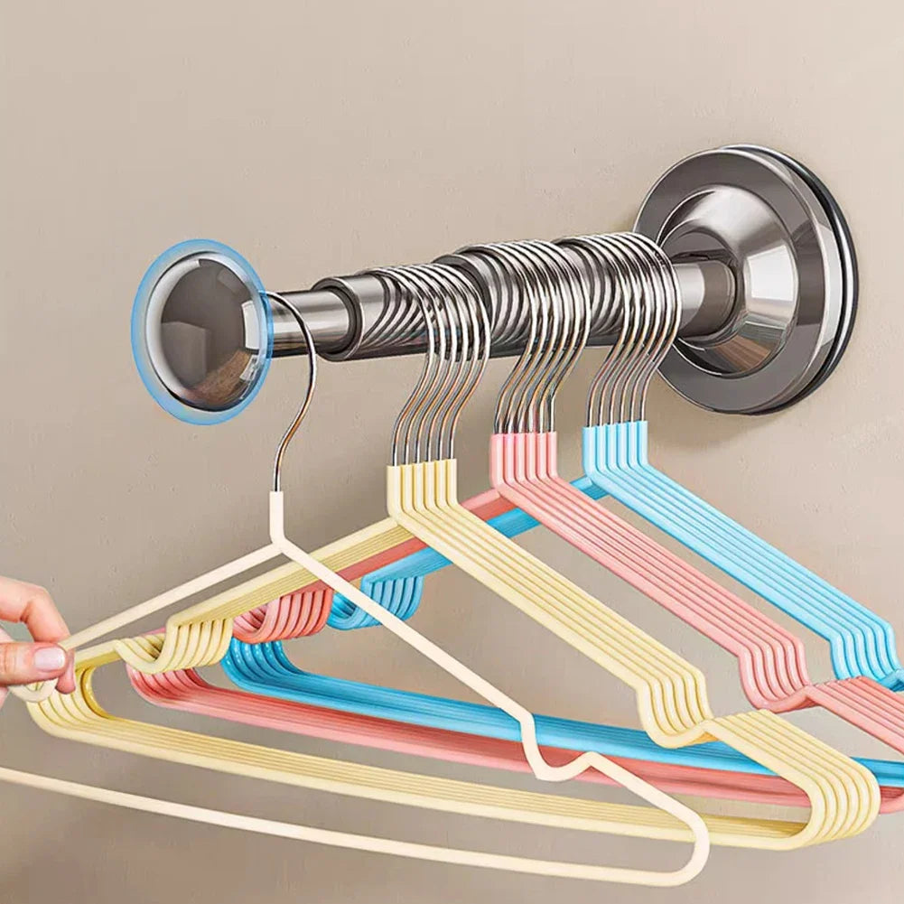 Multifunctional Telescopic Suction Cup Hanger Adjustable Length Drill-free Clothes Hanger Household Storage Artifact
