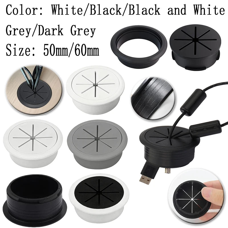 50mm 60mm Cable Grommet Desk Cord Hole Cover, Wire Outlet Port Threading Box Cover for Office Table Countertop Cable Management