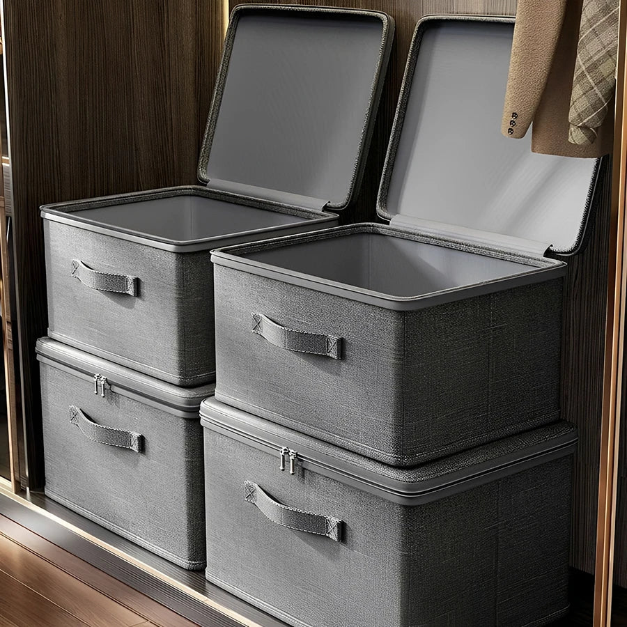 2pcs Set: 1pc Storage Box & 1pc Metal Combination Lock Large Thick Foldable Storage Bin, Ideal for Wardrobe Clothing Organization And Living Room Clutter Management