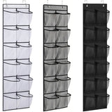 12 Pockets Over the Door Shoe Organizer Large Mesh Pockets With 2 Hooks Transparent Fabric Shoe Rack Storage Bag For Bedroom