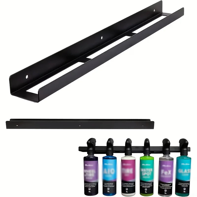 Metal Universal Detail Spray Bottle Holder | Wall-Mounted Black Iron Storage Rack with Multiple Compartments, Spray Bottles