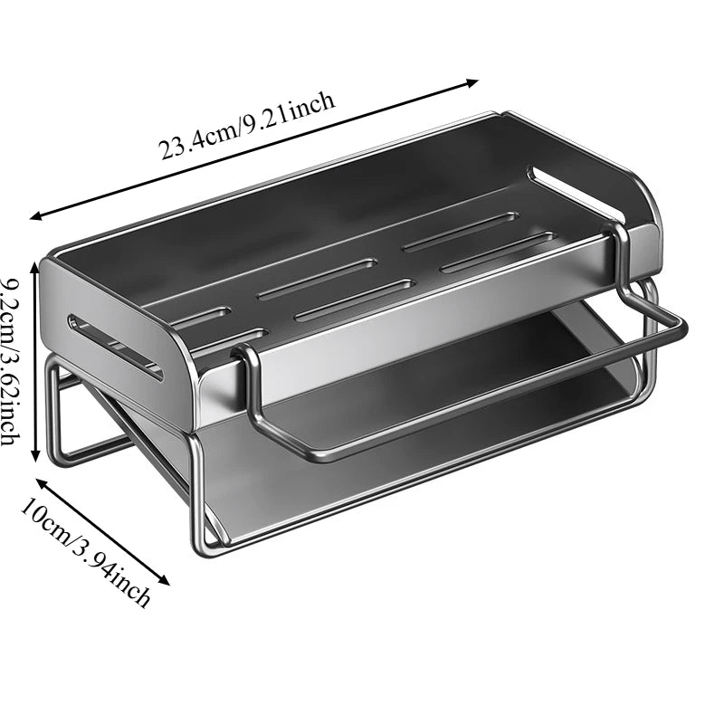 Kitchen Shelf with Pole. Sink Cloth Sponge Drain Faucet Sink Dishwashing Steel Wire Ball Sponge Wipe Storage, Tilted Water Tray