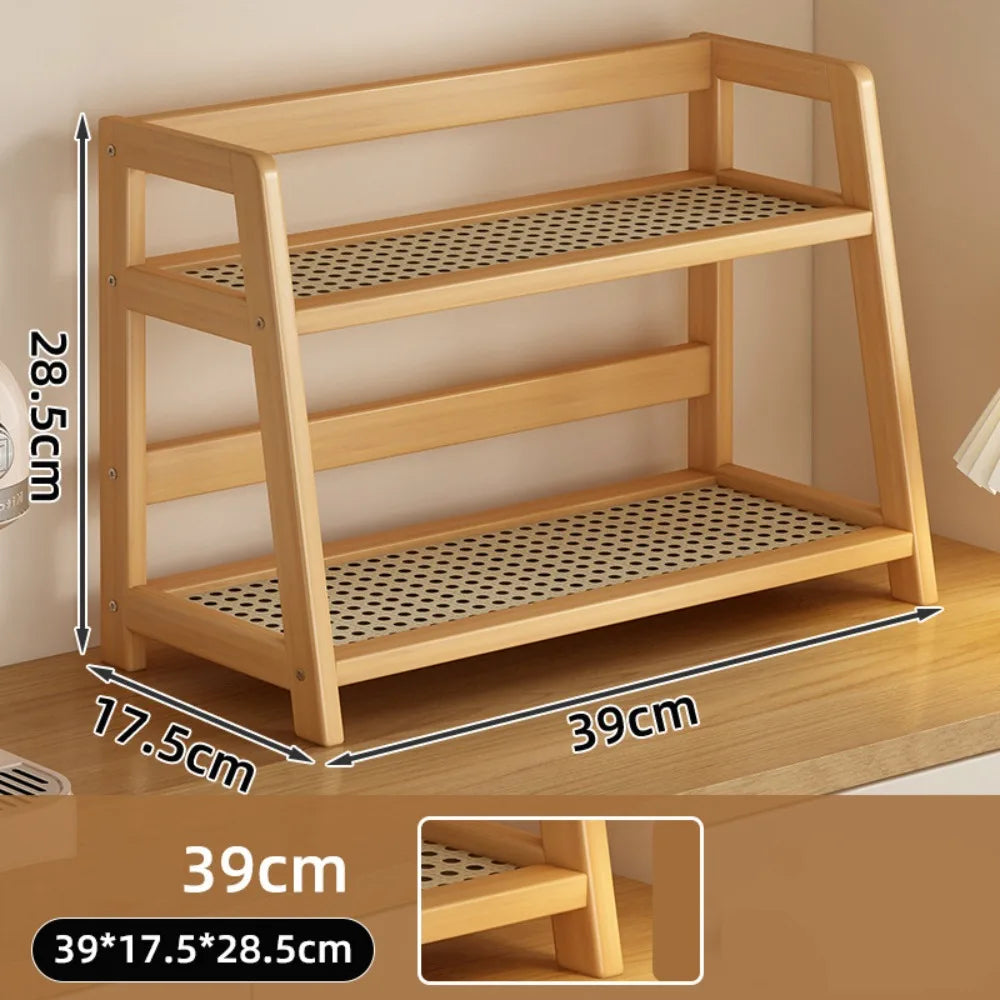 New Fashion 2 Layer Wooden Storage Shelf Multipurpose Countertop Organizer Durable Bamboo Storage Shelf Kitchen Rack