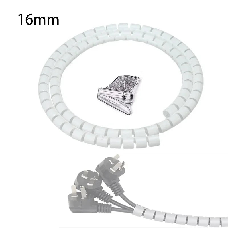 2m 8/10/16/22/28/32/42mm Cable Protector Wire Organizer Computer Cord Protective Bite Tube Clip Management Tool Spiral Winder