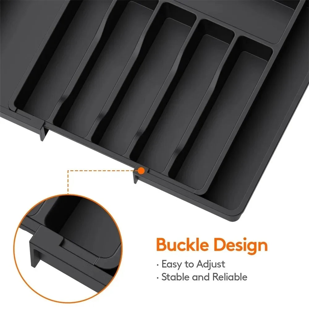 Adjustable Silverware Drawer Organizer, Flatware Utensil Tray for Kitchen Drawer, Cutlery Storage Holder for Spoons Forks Knives