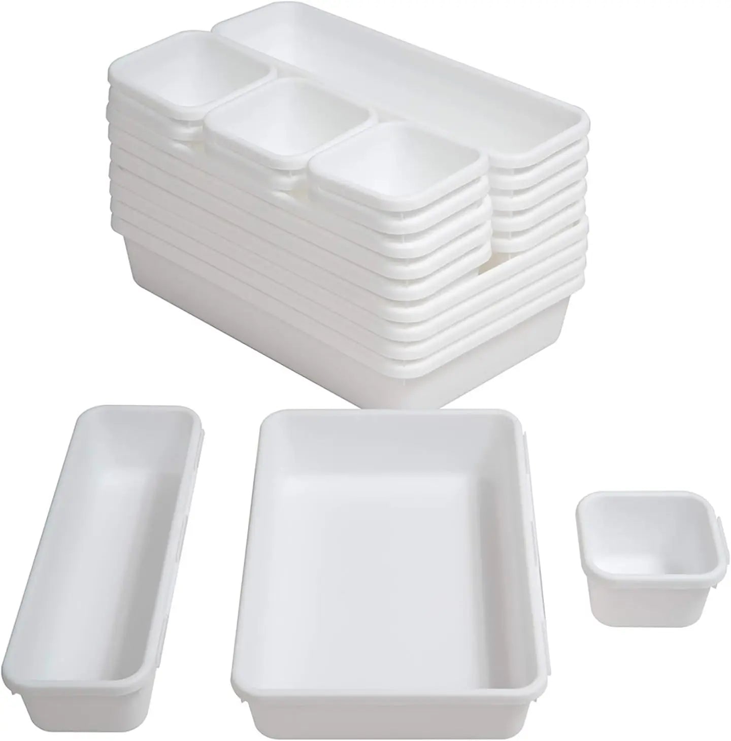 18 Pcs Interlocking Drawer Organizer Set - White Plastic Dividers for Kitchen, Office, Bathroom
