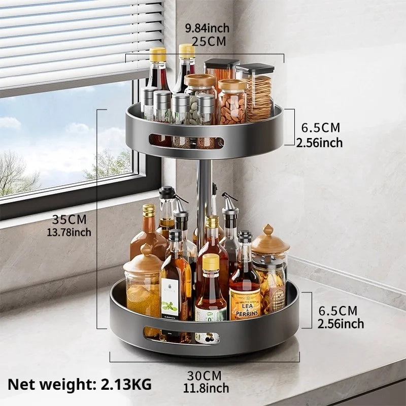 360° Rotating Kitchen Spice Rack Carbon Steel Lazy Susan Turntable Organizer for Pantry Cabinet Countertop