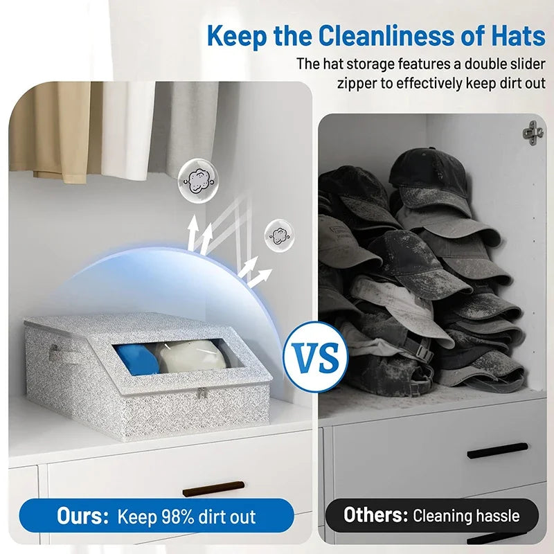 Hat Storage Box with Clear WindowFoldable Organizer for Accessories hat dust ProofStorage Box Large Capacity Stackable