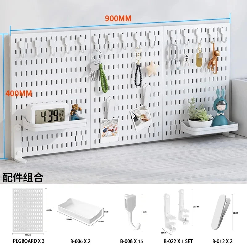 Desktop pegboard storage kit: Stand-up clip - on panels, perfect for home office and study storage.