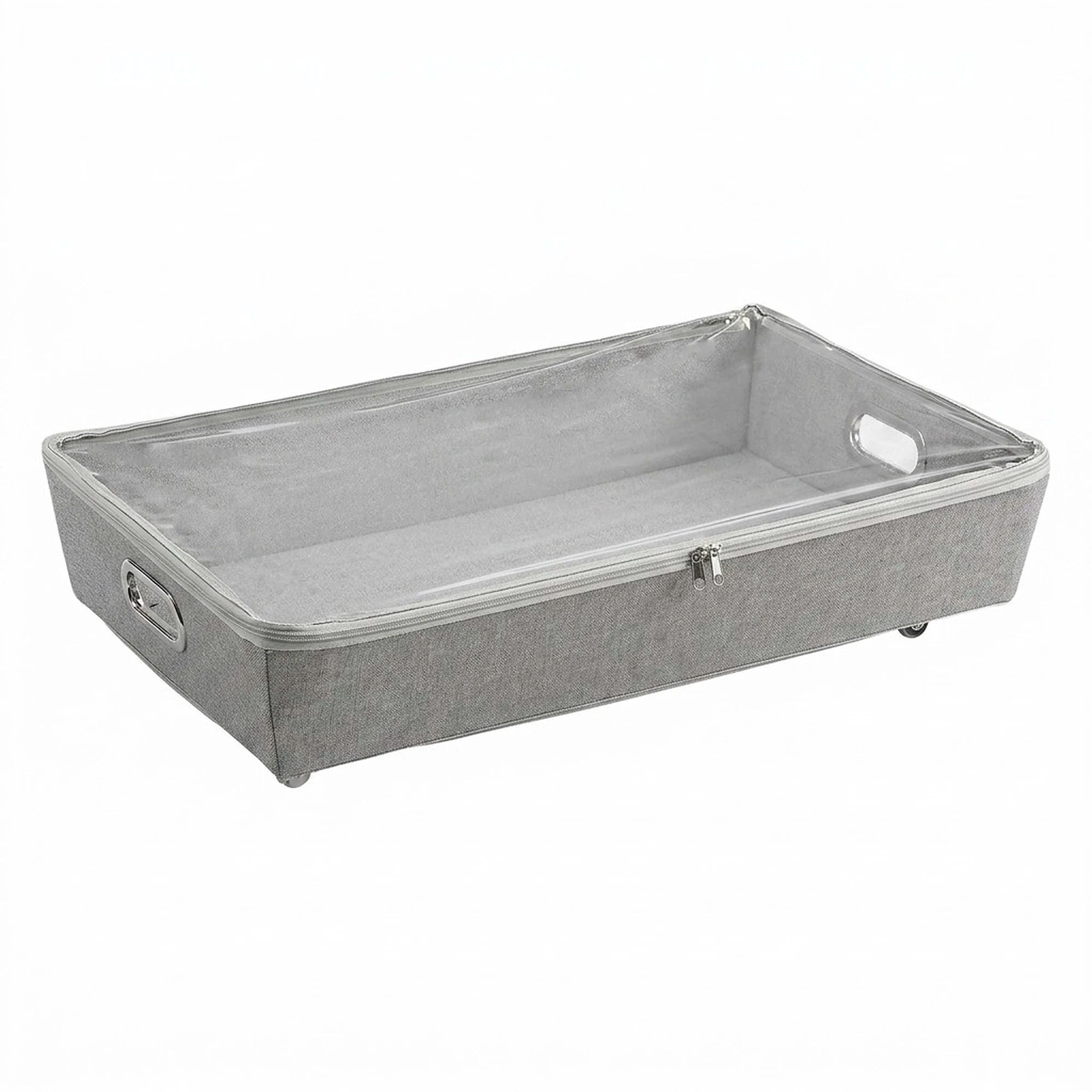 Rolling Under Bed Storage Bin with Zipper for Shoes and Clothes Organization in Gray
