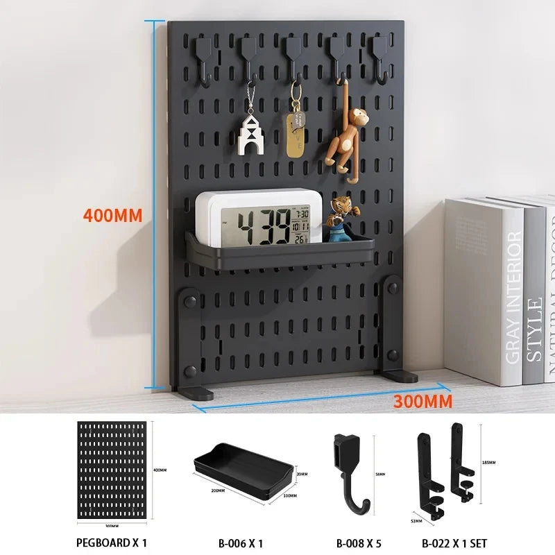 Desktop pegboard storage kit: Stand-up clip - on panels, perfect for home office and study storage.