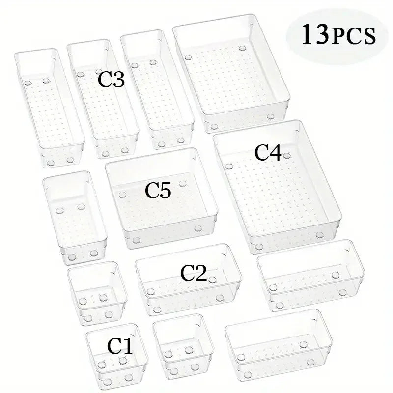 Drawer Organizers Clear Plastic Tub Containers for Bathroom Dressing Table Storage, Home Organization Makeup Kit