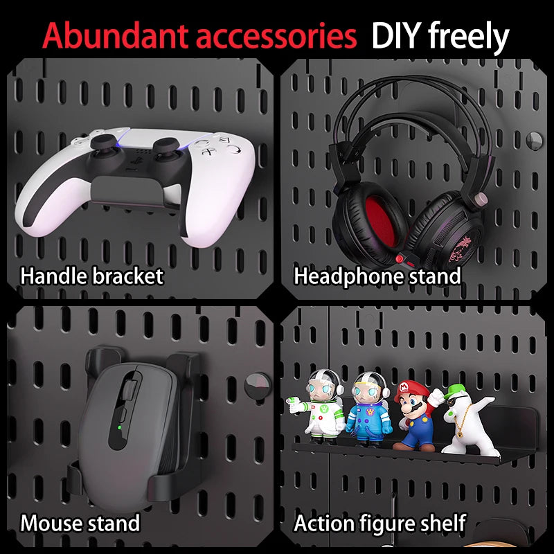 Desktop pegboard storage kit: Stand-up clip - on panels, perfect for home office and study storage.