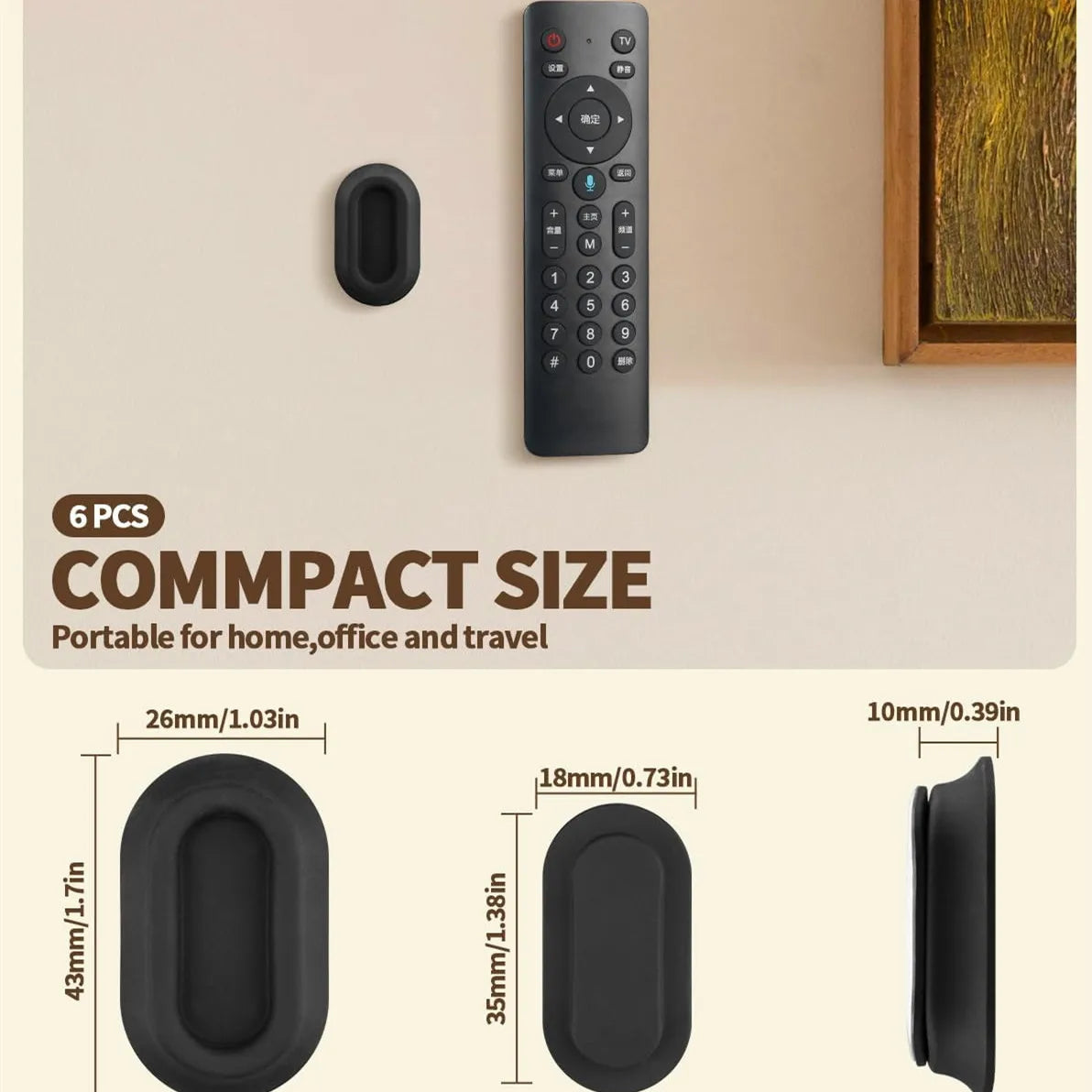 6 Pack Magnetic Remote Control Holder Wall Mount Soft Silicone Remote Control Caddy with Strong Adhesive Remote Holder