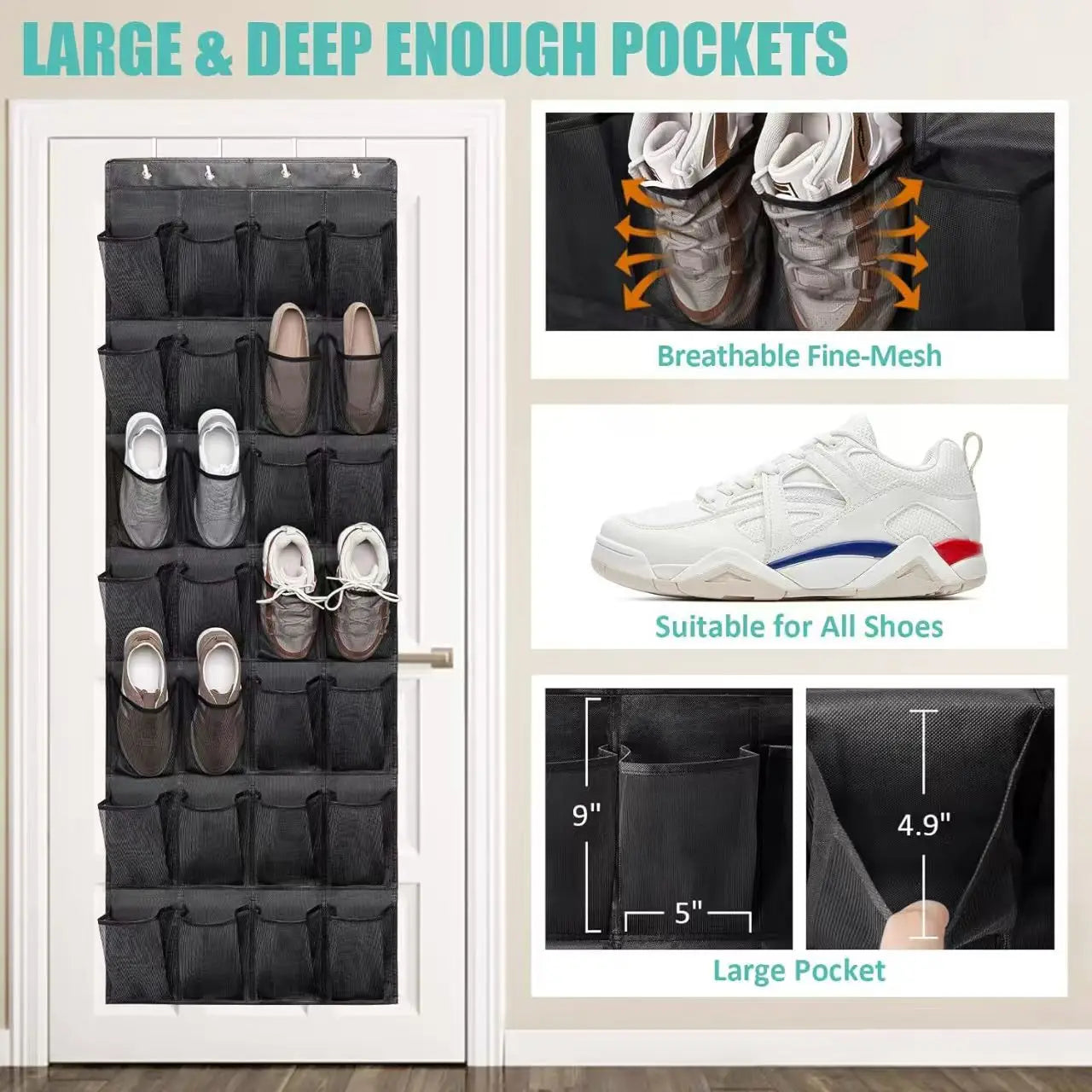 14/24/40 Grids Over The Door Shoe RackMesh Pockets Hanging Shoe Organizer For Closet Hanging Shoe Rack Holder