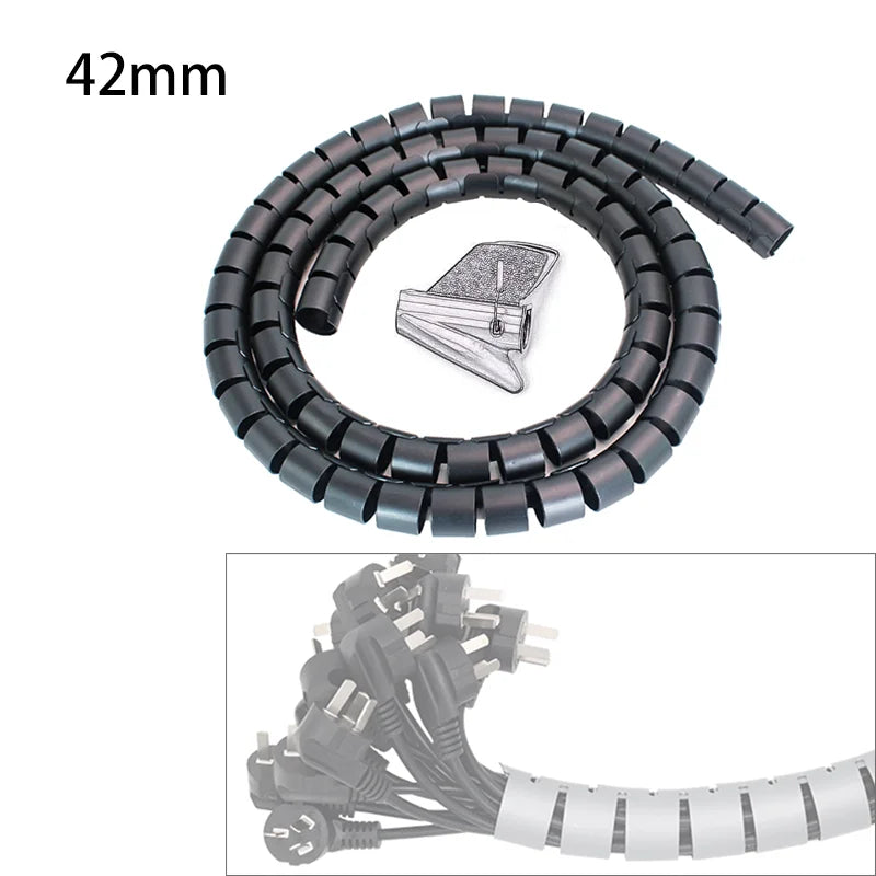 2m 8/10/16/22/28/32/42mm Cable Protector Wire Organizer Computer Cord Protective Bite Tube Clip Management Tool Spiral Winder
