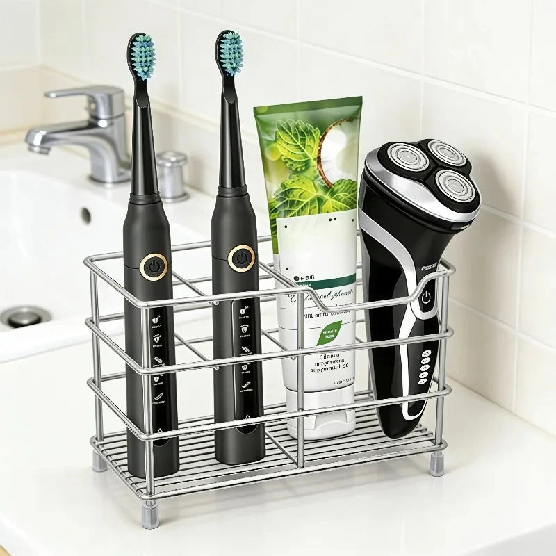 5-Slot Stainless Steel Toothbrush Holder - Space-Saving Freestanding Design, No Installation Required, Ideal for Bathrooms
