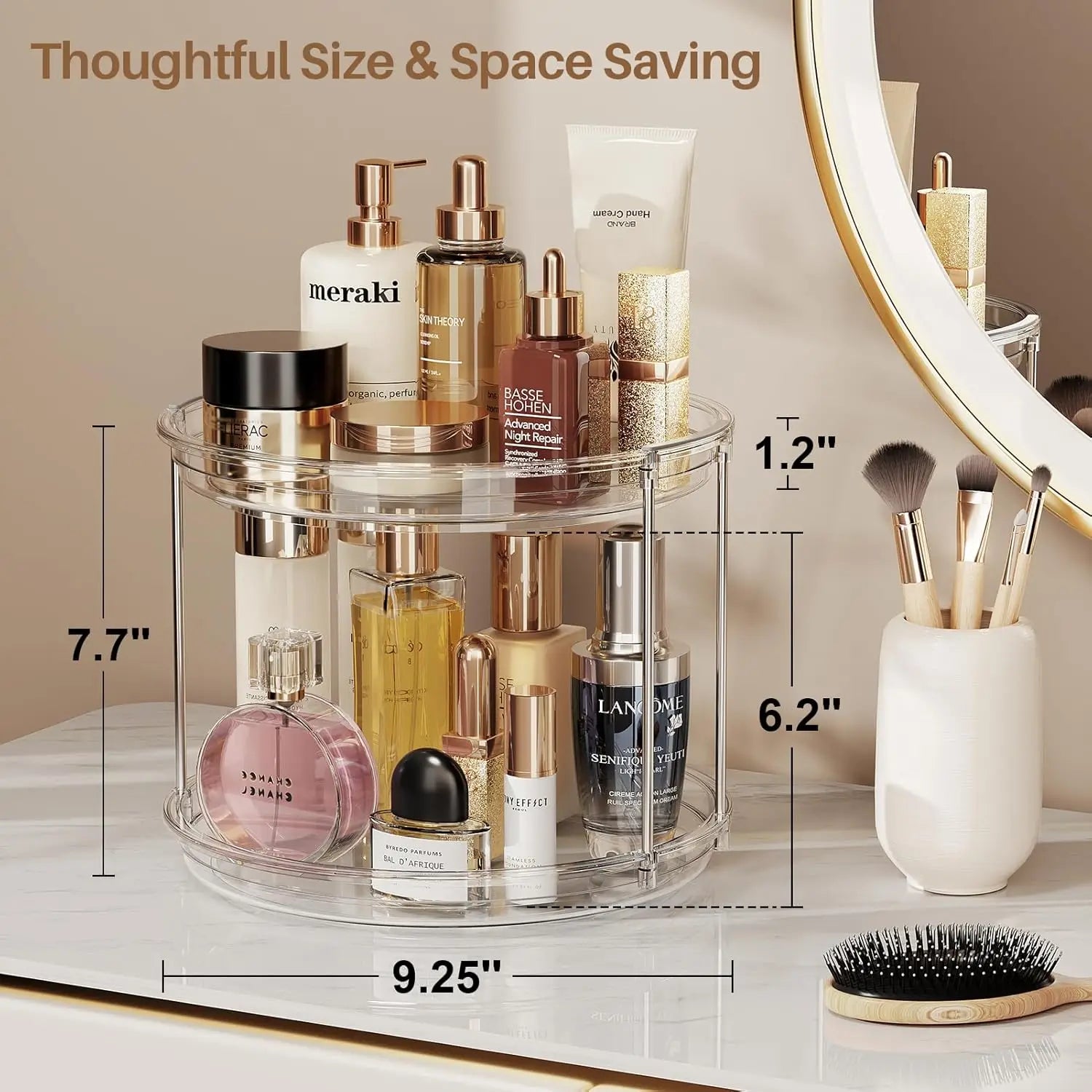 LAMU 2 Tier Lazy Susan Turntable Organizer 9.25'' Rotating Spice Rack Organization for Cabinet, Kitchen, Pantry, Countertop, Bathroom, Vanity, Medicine Cabinet Organizer, Clear