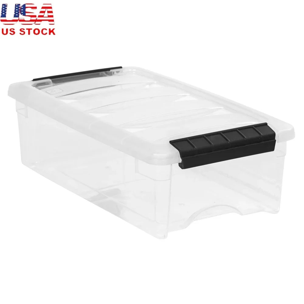 5QT Clear Modular Storage Box with Handle and Buckle Latches Stackable Organizing Bedroom Craft Supplies Office Items
