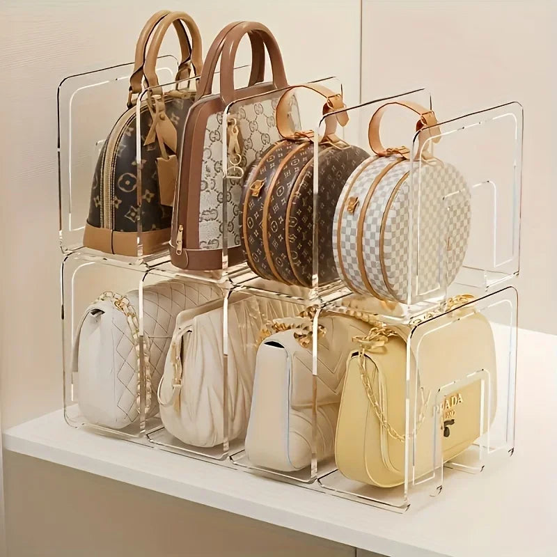 1/2-Pack Clear Acrylic Handbag Organizers - Space-Saving Closet Racks for Purses & Wallets