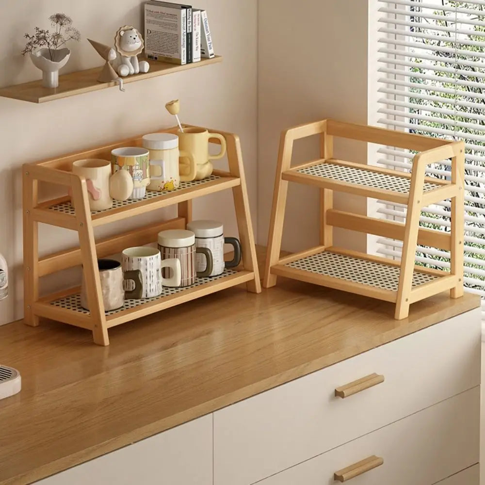 New Fashion 2 Layer Wooden Storage Shelf Multipurpose Countertop Organizer Durable Bamboo Storage Shelf Kitchen Rack