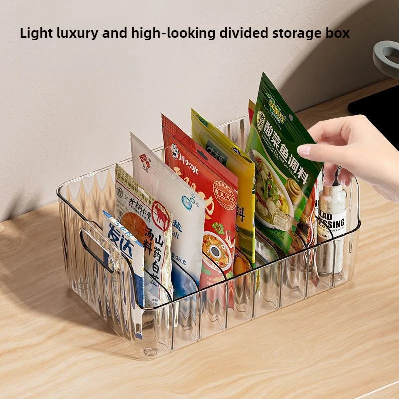 Large Capacity Spice Rack Transparent Divided Cosmetic Food Storage Box Countertop Spice Shelf Kitchen Pantry Cabinet Organizer