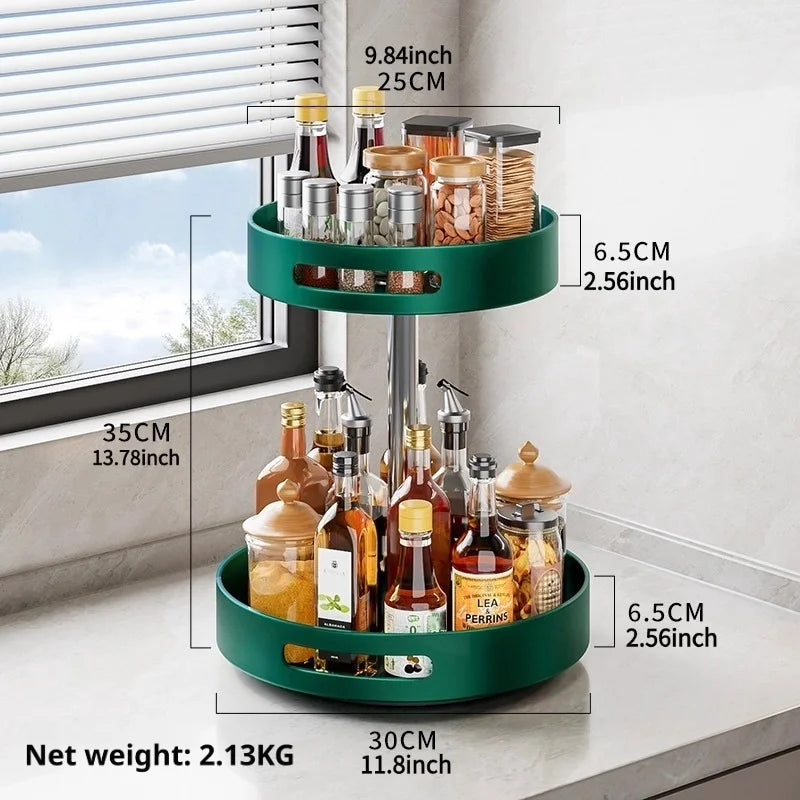 360° Rotating Kitchen Spice Rack Carbon Steel Lazy Susan Turntable Organizer for Pantry Cabinet Countertop