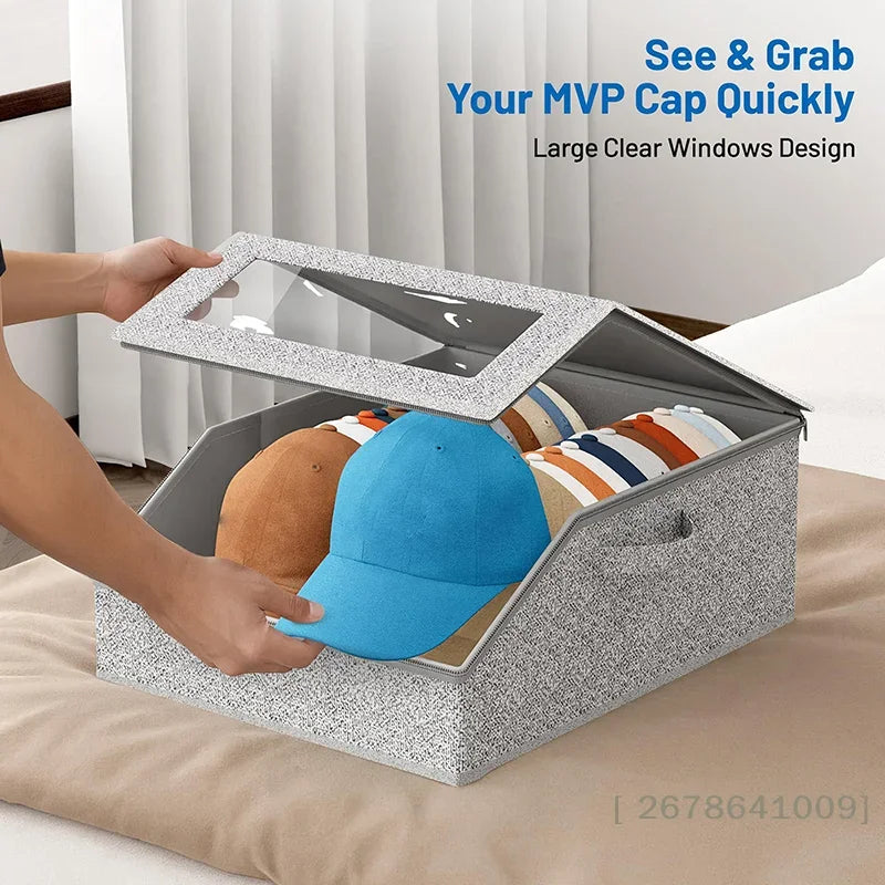 Hat Storage Box with Clear WindowFoldable Organizer for Accessories hat dust ProofStorage Box Large Capacity Stackable