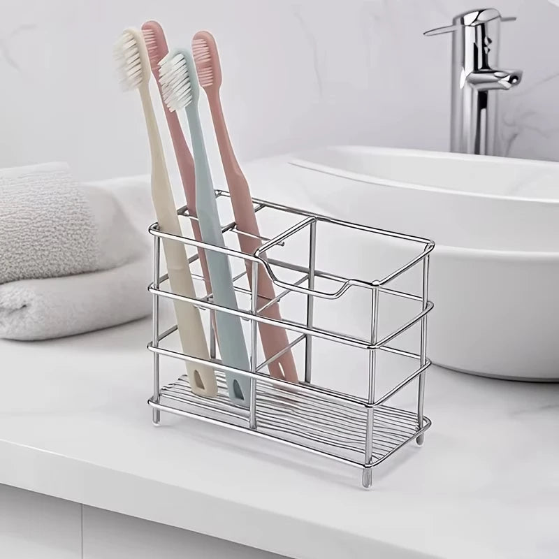 5-Slot Stainless Steel Toothbrush Holder - Space-Saving Freestanding Design, No Installation Required, Ideal for Bathrooms